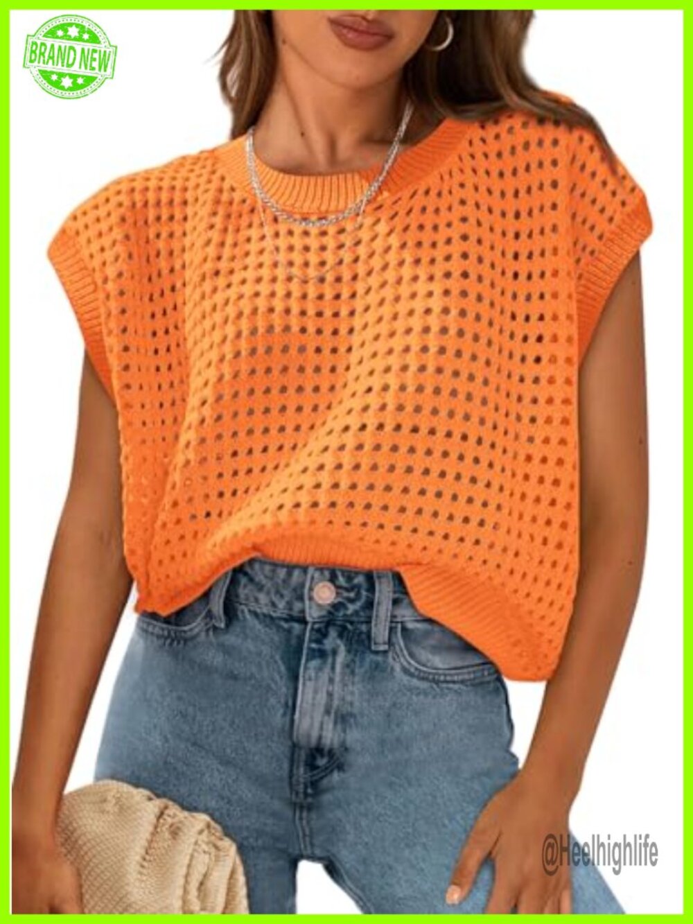 Crochet Cap Sleeve Sweater Top 100% Cotton Hollow Out Crewneck Boho